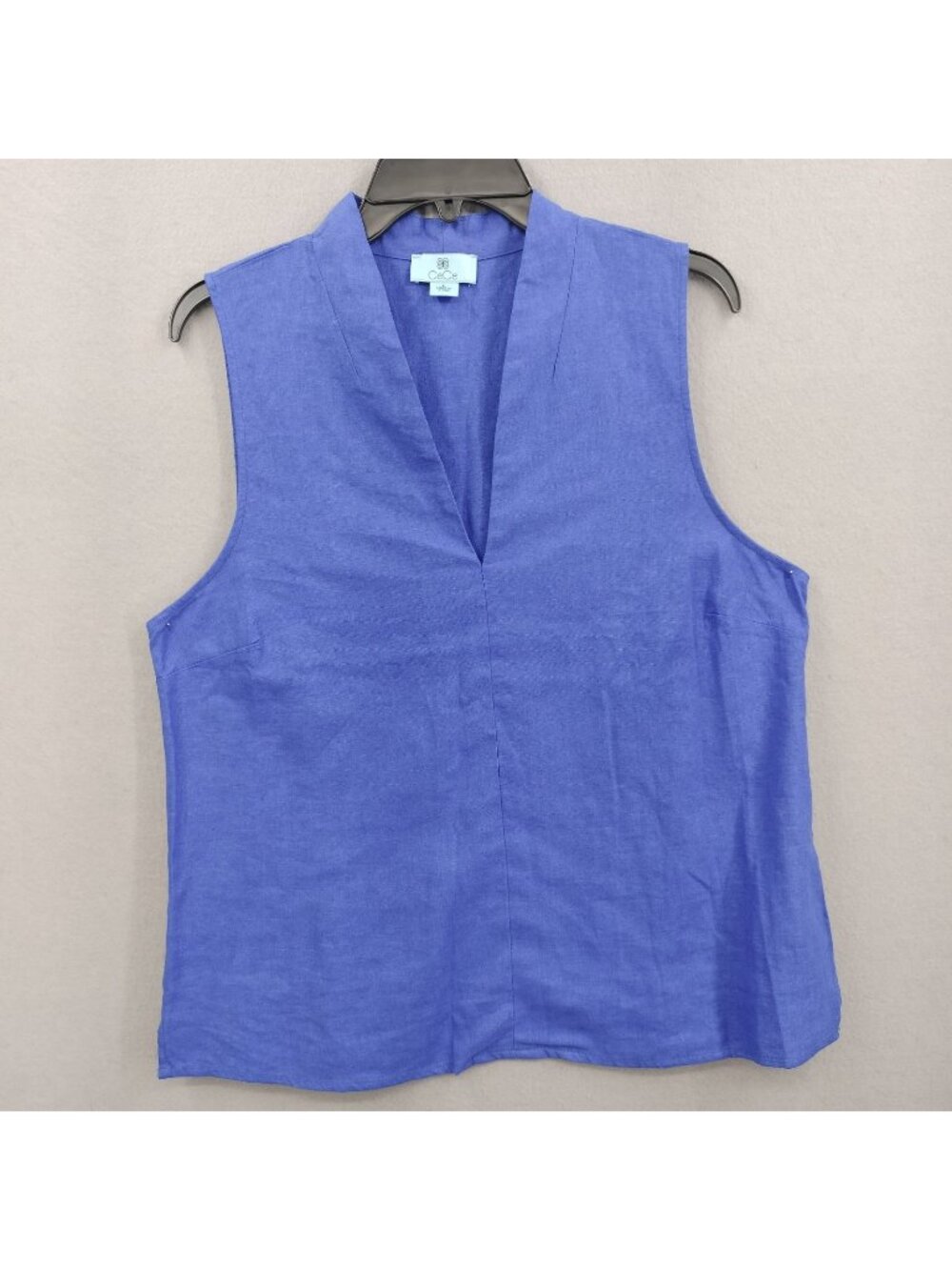 CeCe Blouse Womens S Blue Linen Blend Sleeveless V-Neck Keyhole Back Tank Top